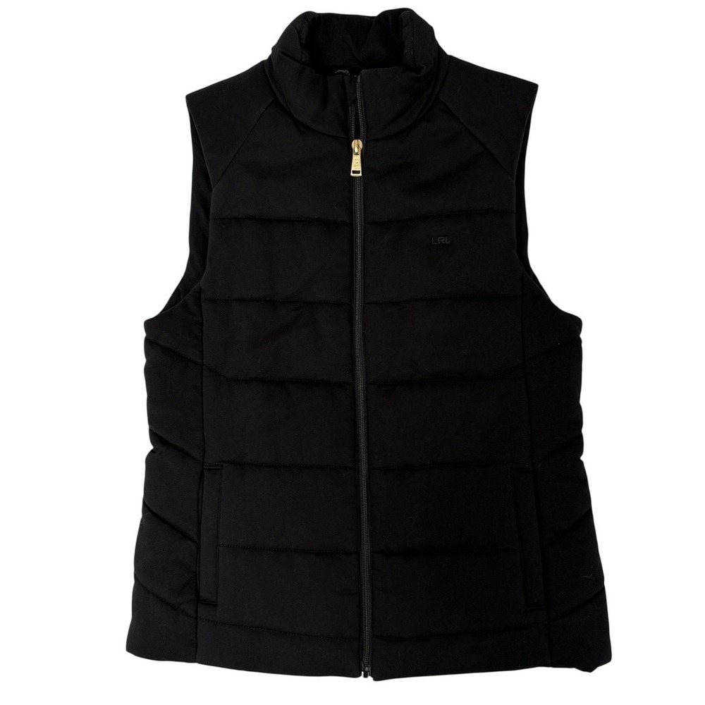 Ralph Lauren Quilted Vest Womens Medium Black Full Zip LRL‎ Logo